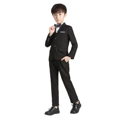 Kids Boys Suits Blazers Formal wedding Tuxedos dress Teenage Party Clothes Toddler Baby Clothing Flower Boy Blazer Suit Set - Цвет: 5pcs black