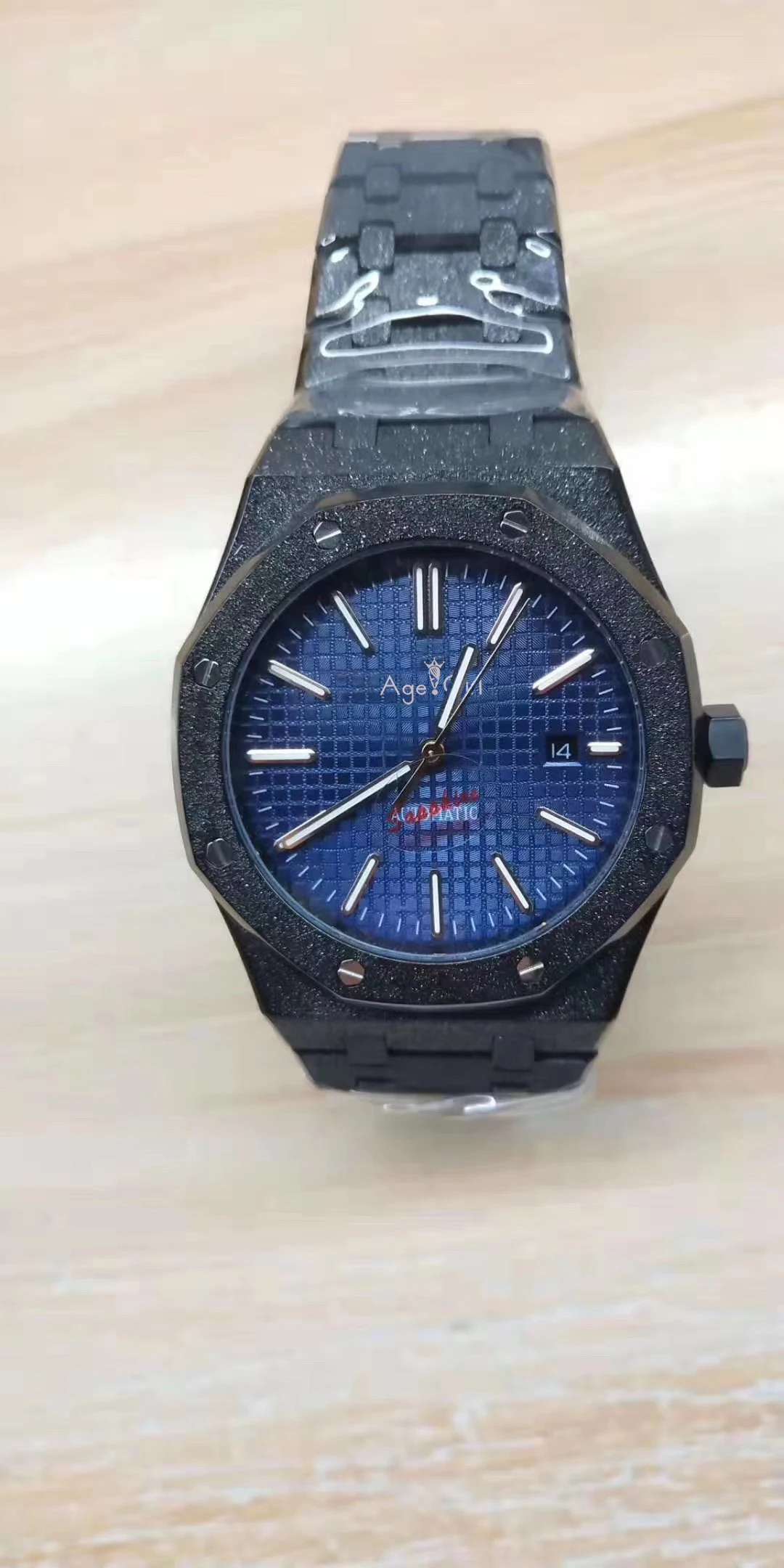 

Luxury Brand New Men Automatic Mechanical Watch Stainless Steel Full Black Matte Diamond Crystal Sapphire Glass Back Watch Blue
