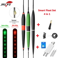 Flotador inteligente + cargador + frijol espacial 4 en 1, alarma de mordedura, cebo de pescado, luz LED, cambio de Color electrónico nocturno automático