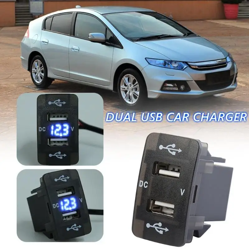Для Honda устройство для автомобиля с двумя портами USB Зарядное устройство с синий светодиодный вольтметр, 12 В, 24 В до 5 В, 4.2A в машину с USB, туманный распылитель, Зарядное устройство гнездо