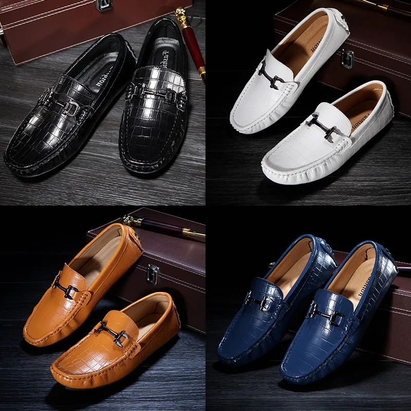 

2019 spring simple blue peas shoes men's leather Korean version of the breathable round head white lazy wild soft men's shoes
