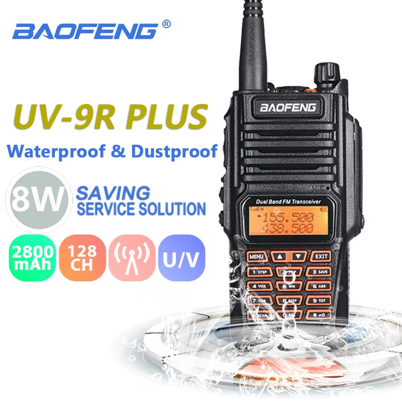 Baofeng UV-9R Plus рация 8 Вт 2800 мАч UHF& VHF IP67 Водонепроницаемый Baofeng UV 9R двухстороннее радио UV9R охотничья радиостанция