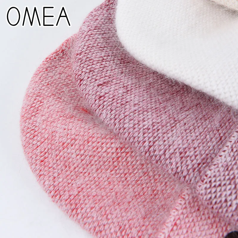 OMEA НОВАЯ шапка из меха кролика ангоры Женская Шапка Лыжная Вязаная кашемировая зимняя Лыжная шапочка для мужчин подарок на Рождество хлопковые шапки для девочек розового цвета
