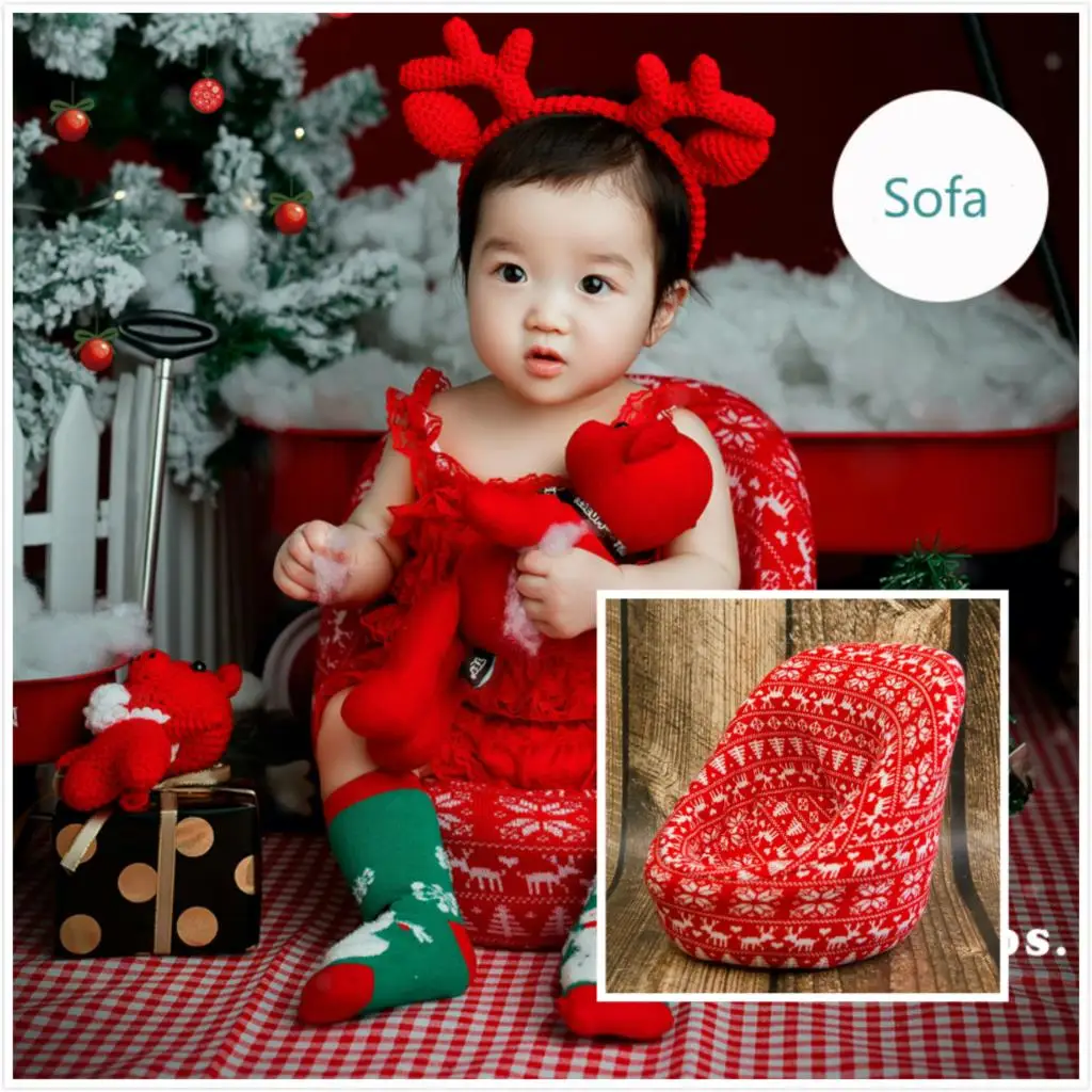 Christmas Newborn Baby Sofa Red Infant Seat Baby Shooting Studio Photography Props New Year Theme Sofa