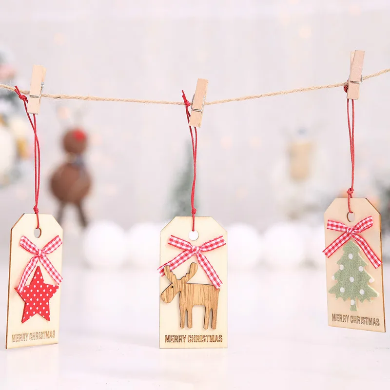 Xmas Tree Ornaments Decor DIY Wood Crafts Merry Christmas Pendant Ornaments Gifts Christmas Decorations for Home