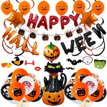 

Halloween Balloon Set Pumpkin Expression Latex Balloon Party Decor Halloween Letters Kit Pumpkin Cat Aluminum Film Balloon
