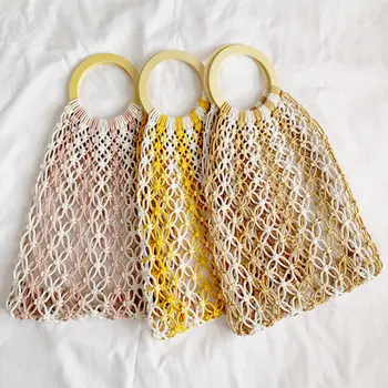 

2020 New Women Straw Bags Vintage Boho Hollow Oout Rope Cotton Tote Shopping Travel Beach Bags Purse