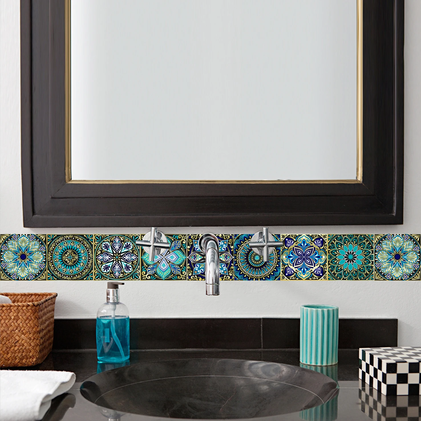 Mandala Pattern Matte Tile Floor Sticker Transfers Covers Wear-resisting Vinyl Wallpaper Kitchen Bathroom Table Wall Decor Wall Stickers Self Adhesive Wall Stickers Vinyl Stickers Vinyl Wall Stickers Self Adhesive Stickers Tiles Sticker Transfers 10pcs