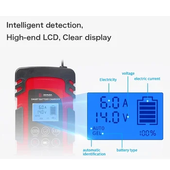 

12V 24V Smart Car Battery Charger Lead-acid Battery Charger Motorcycle Battery Repairing Charger with US Plug (Red)