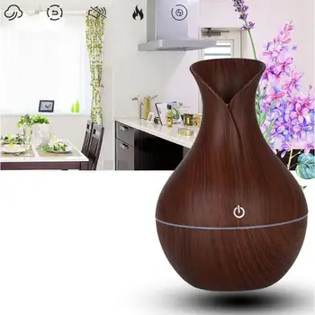 

LED USB Wood Grain Ultrasonic Air Humidifier Vase Shape Intelligent Induction Aroma Essential Oil Diffuser for Office Home