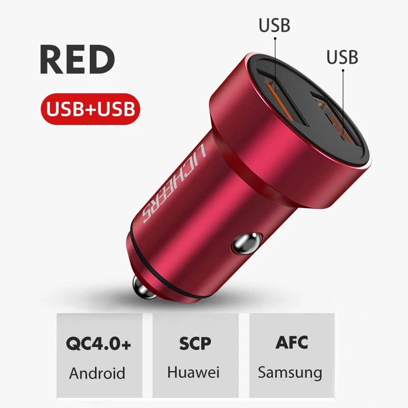 Licheers Quick Charge 4,0 3,0 USB Автомобильное зарядное устройство для iPhone Xiaomi samsung QC4.0 QC3.0 QC Dual USB PD быстрое автомобильное зарядное устройство для мобильного телефона - Название цвета: red no digital