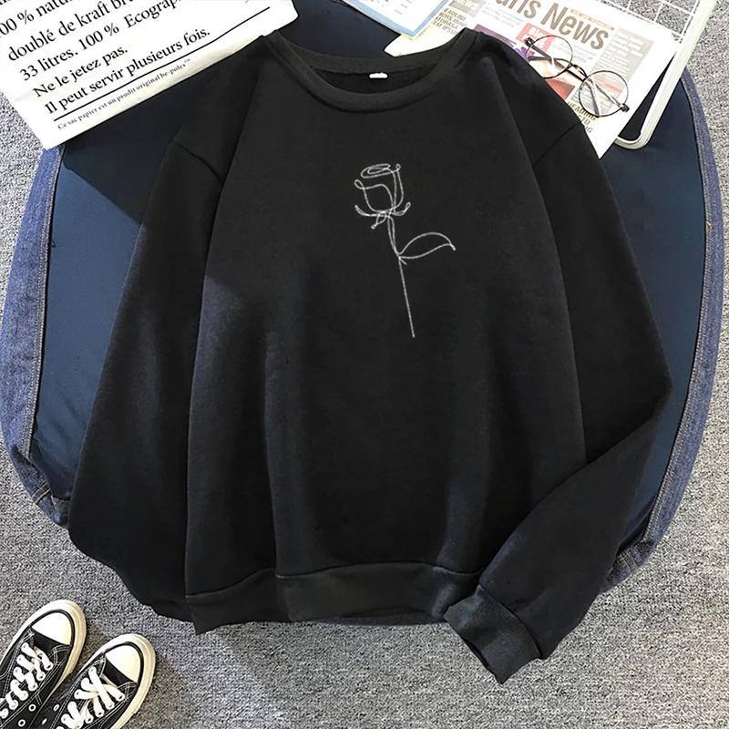 Moda Harajuku Inverno Hoodie Feminino Solto Estilo Coreano Camisola Outono Streetwear Flor Impressão Hoodies Pullovers 2019 7 Agasalhos e Moletons