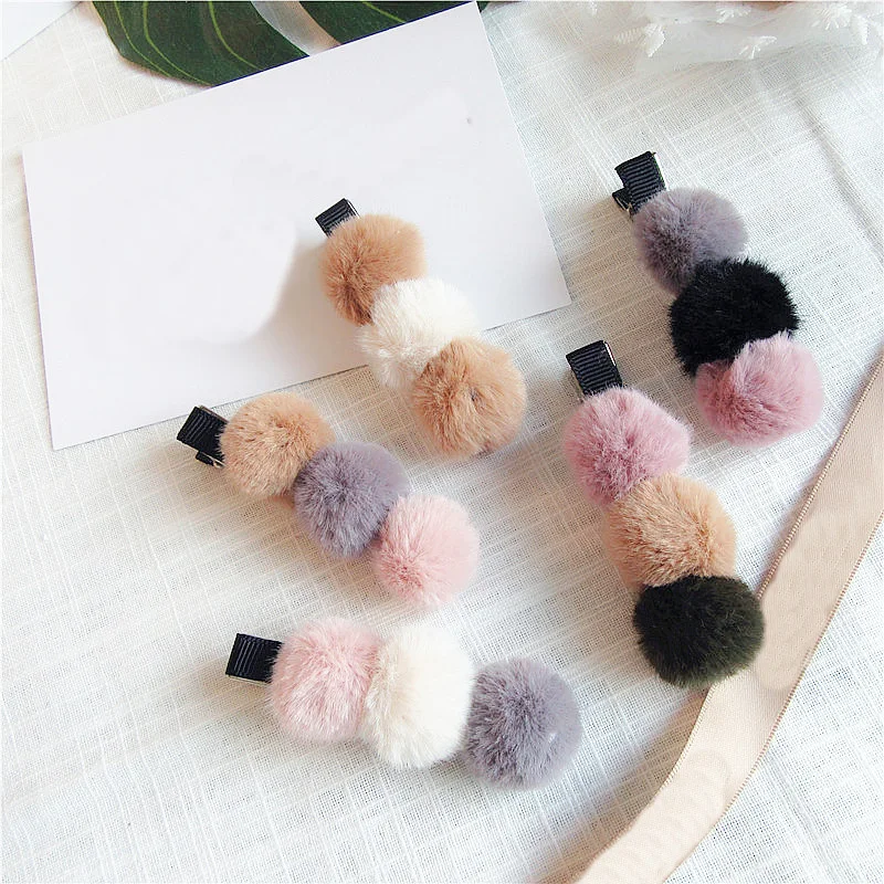 

Cute Round Pompom Faux Fur Pom Ball Hair Clip Plush BB Hairpin Alloy Barrettes Hairgrips Women Girls Headwear Hair Accessories