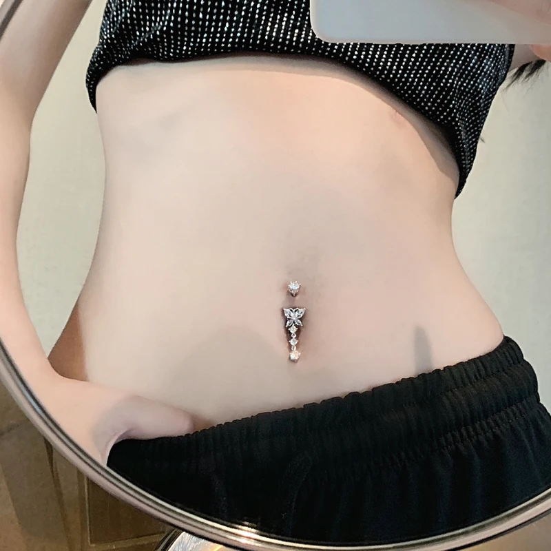 925 sterling silver belly button ring heart cubic zircon navel belly piercing jewelry moissanite belly button piercing