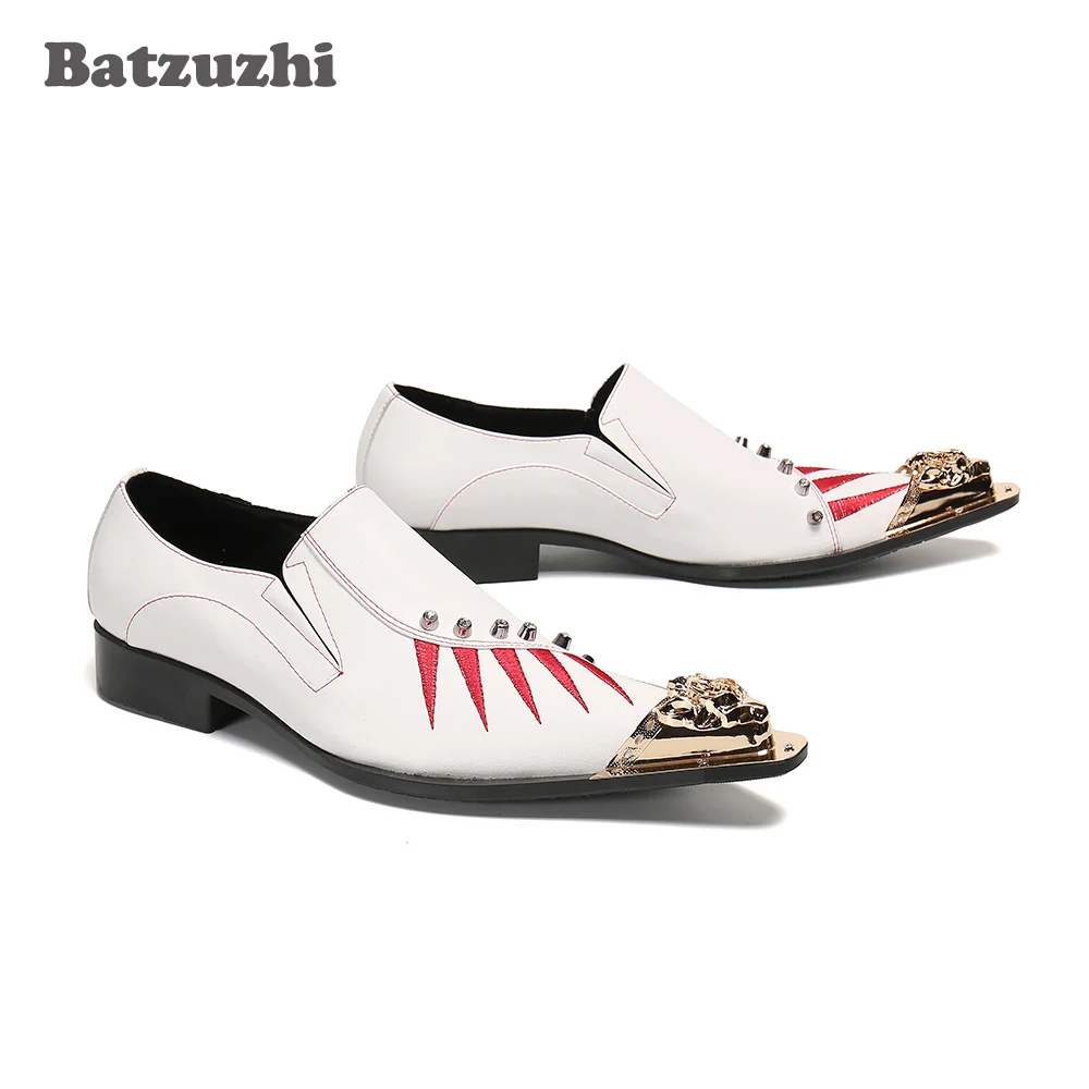 

Batzuzhi British Style Men's Shoes Fashion Genuine Leather Dress Shoes Men Pointed Metal Tip Oxfords Business, Party Footwear!