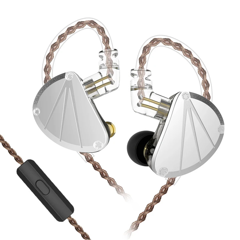 KB EAR KB10 сбалансированные арматурные наушники с шумоподавлением HIFI Проводная гарнитура Ecouteur со съемным 2PIN кабелем KZ AS10 AS16 ZS10 - Цвет: Sliver With Mic