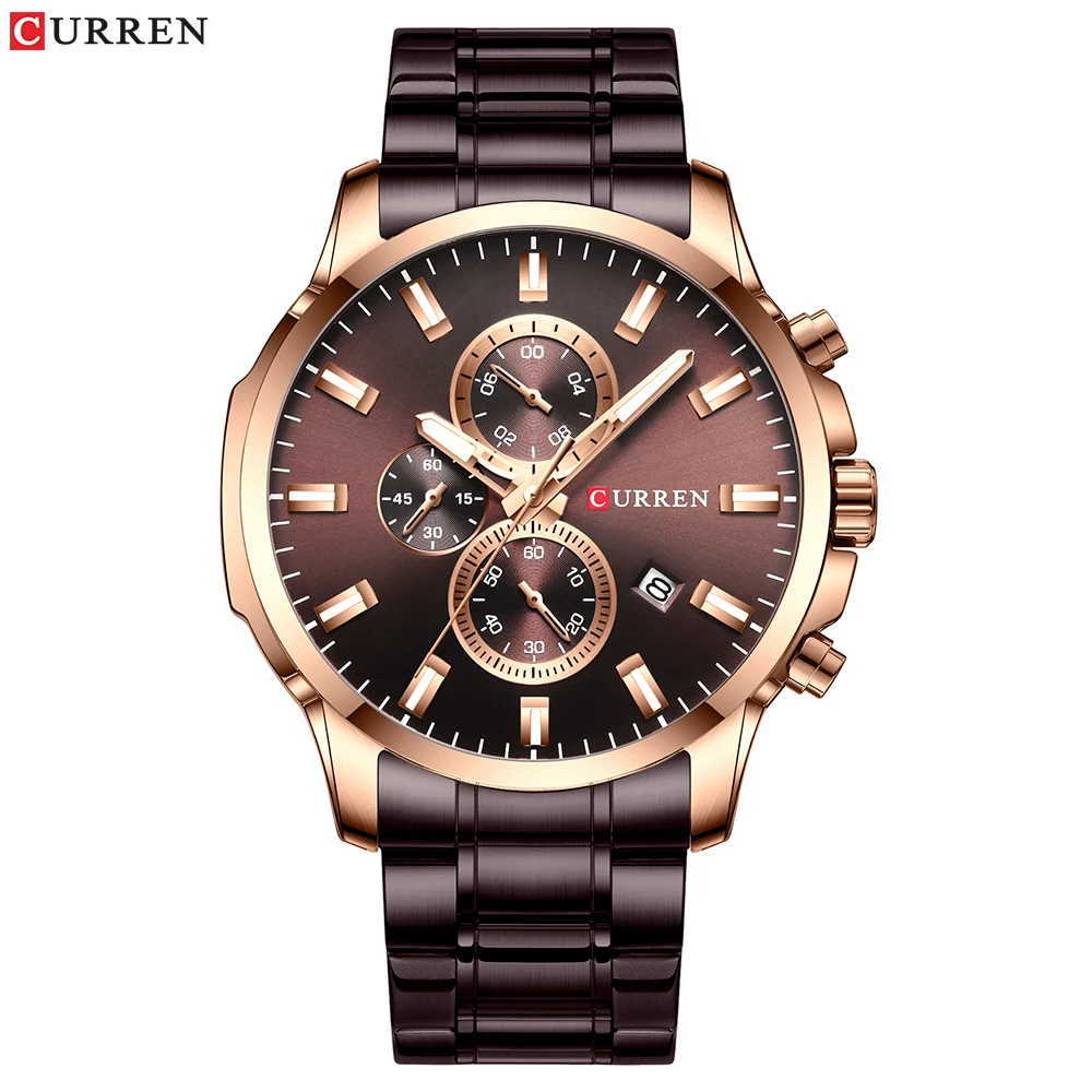 brown rose CURREN Бизнес Мужские часы люксовый бренд нержавеющая сталь наручные часы хронограф армейские военные кварцевые часы Relogio Masculino - Цвет: brown rose