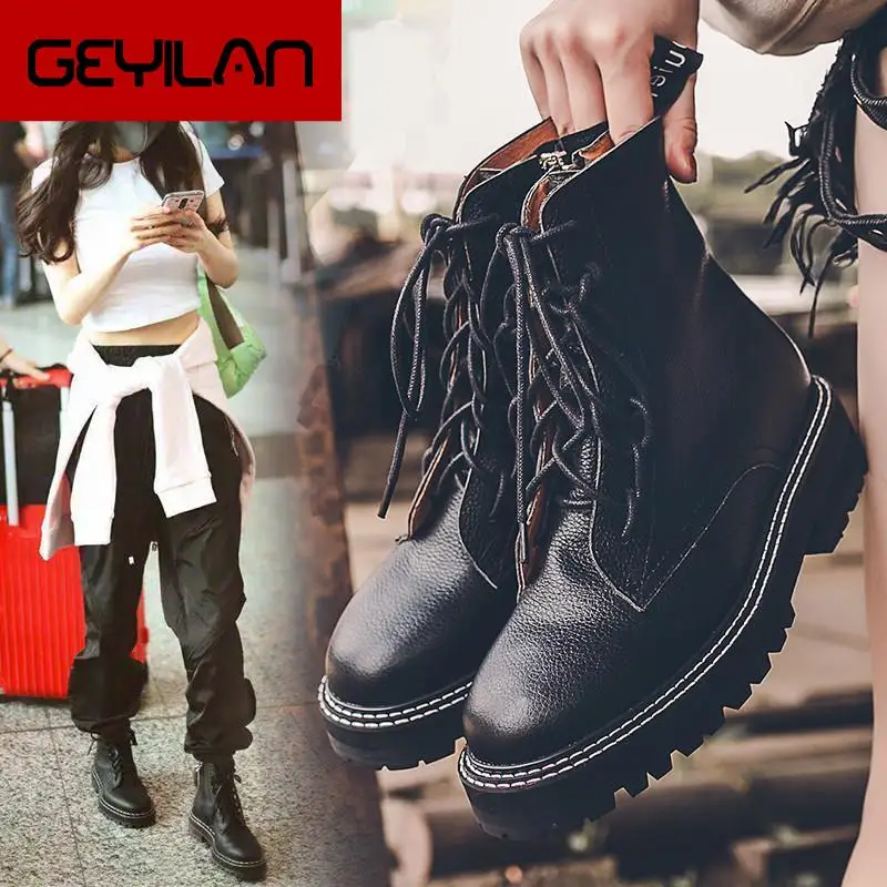 

2019 Fashion European Style Black Ankle Boots Flats Round Toe Pu Leather Woman Shoes With Zapatos De Mujer Heel Boots Western