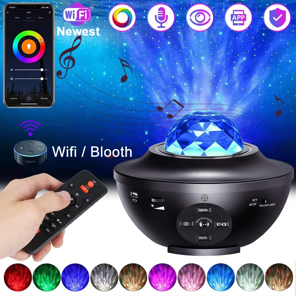 

Galaxy Starry LED Projector Light Bluetooth Music Player Remote Control Speaker Ocean Wave USB Charging Projection Lamp Gifts