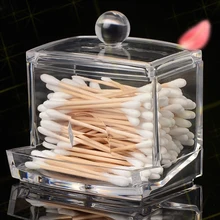 Caja de soporte de almacenamiento de hisopos de algodón acrílico, almohadilla de algodón transparente portátil para maquillaje, contenedor de cosméticos, estuche organizador de joyas