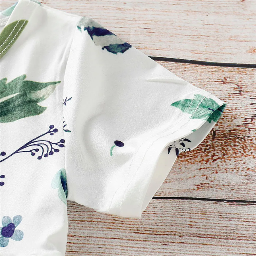 Children's girl suit short-sleeved flower print top + hole children clothes set jeans set camiseta termica infantil 40A1 (5)