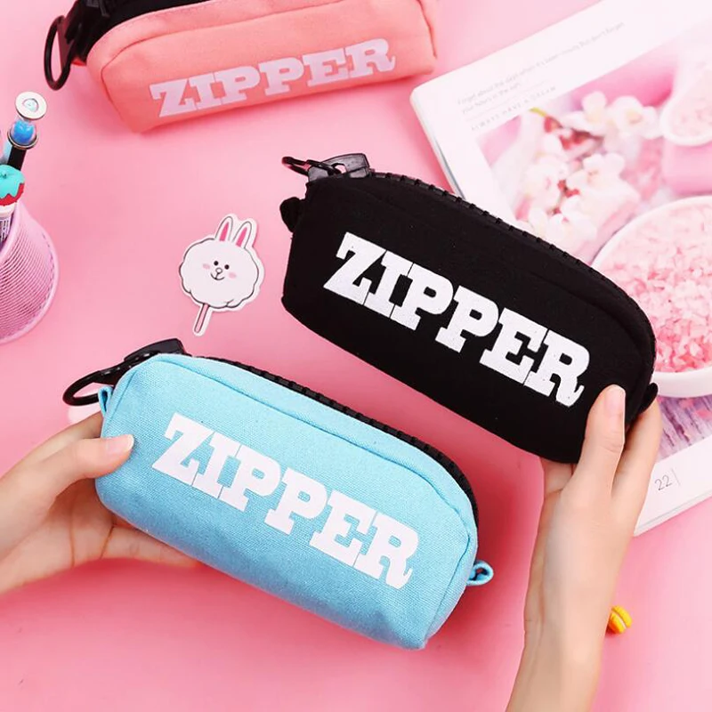 

Canvas Pencil Case Creative Large Zipper Pencil Case Simple Text Portable Large Capacity Pencil Bag Student Storage Stationery