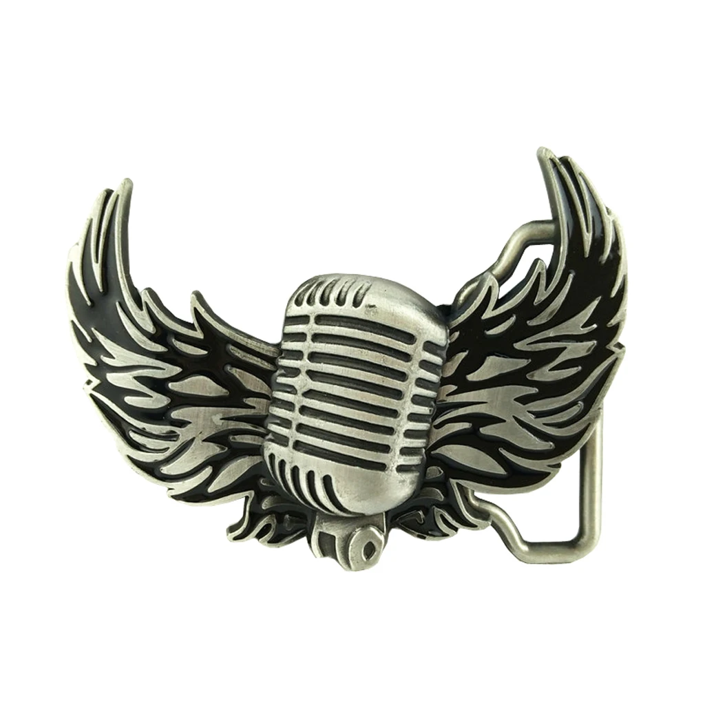 Flying Wings Belt Buckle Metal Mens Music Microphone Hip Hop Fashion Vintage