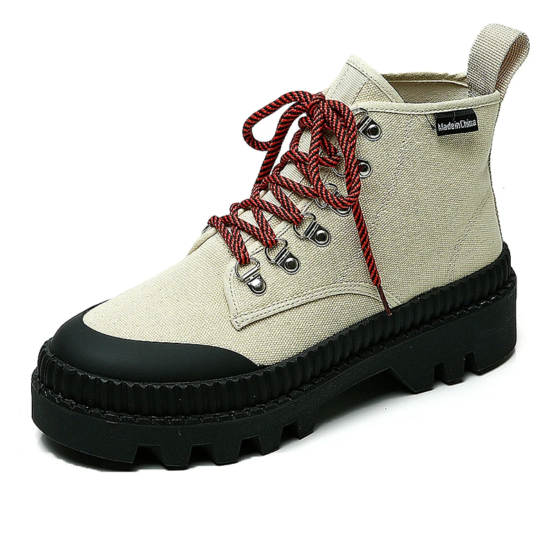 

Men Winter Autumn Canvas Boots Male Height Increase Rubber Sole Chunky sneakers High Top Classic Green Work Botas