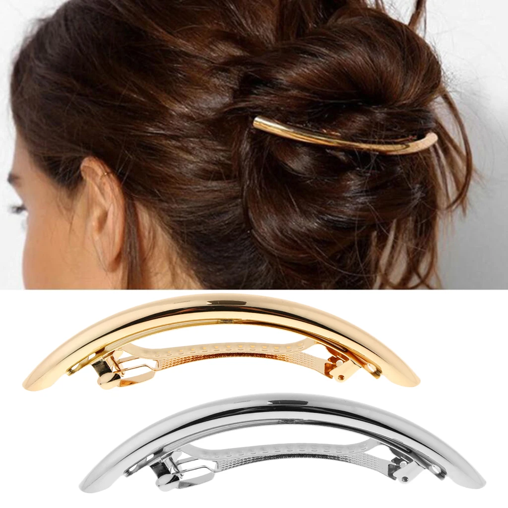 2pcs Novelty Large Rectangle French Hair Barrette Hairpins Automatic Spring Tube Hair Clip
