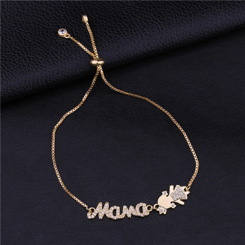 Juya Micro Pave Циркон мама имя буквы кулон ожерелье для дочери мамы год рождественский подарок Индивидуальные ювелирные изделия - Окраска металла: Gold Bracelet