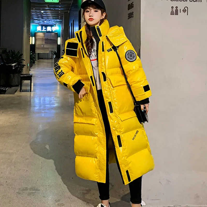 Женский блестящий пуховик зимние куртки плотное теплое хлопковое пальто для