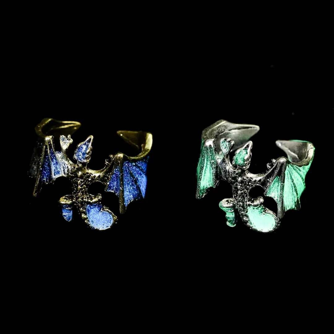 Halloween Gift Vintage Dragon Open Ring Gothic Punk Men Glow in the Dark Dragon Finger Ring Hip Hop Jewelry Male Party Ring