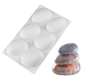 

Silicone Cake Mold - 3D Handmade Bakeware DIY Mould, 6 Holes Stone Shape, White