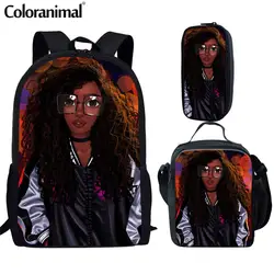Coloranimal афро для девочек Черная Женская художественная школьная сумка Черная Королева американская АФРИКАНСКАЯ ДЕВУШКА подростковый