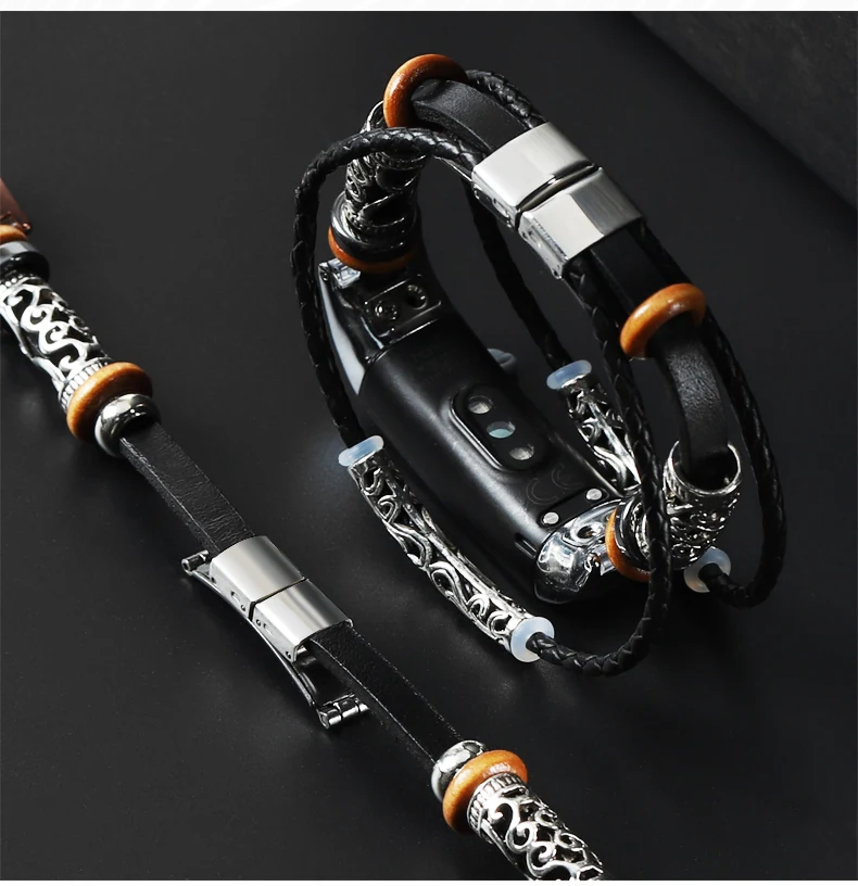 Кожаный браслет для HONOR Band 5 4 металлический ремешок из нержавеющей стали