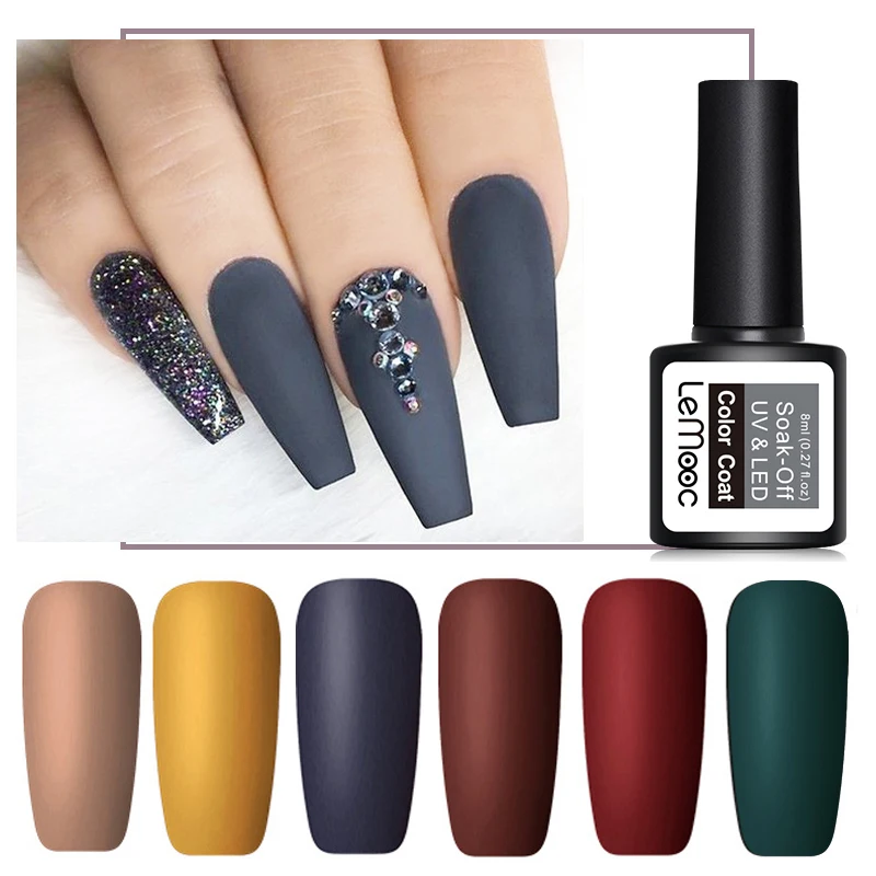

LEMOOC 8ml Matte Top Coat Color UV Gel Nail Polish Semi Permanent Soak Off UV Gel Varnish Nail Art Gel Paint for Nails