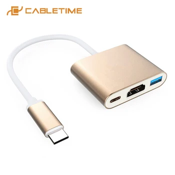 

CABLETIME USB HUB Type C to HDMI 4K60Hz 3-in-1 Adapter USB 3.1 Converter for Macbook Air Pixel Matebook Dell HDTV Projector B1