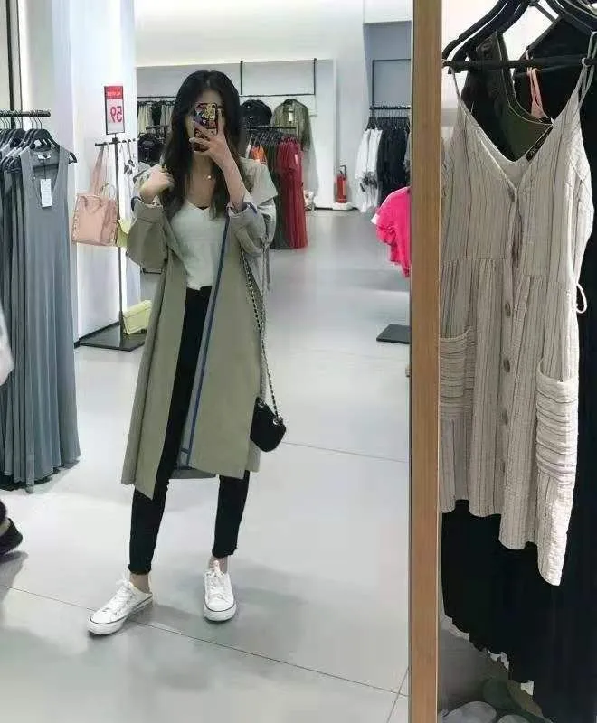 WHITNEY WANG Тренч Женский Осенняя модная уличная двубортная ветровка с капюшоном русский плащ верхняя одежда