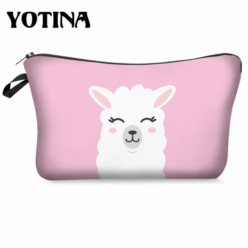 Yotina женская косметичка llama 3D печать с разноцветным рисунком Макияж сумка на молнии путешествий Органайзер для макияжа