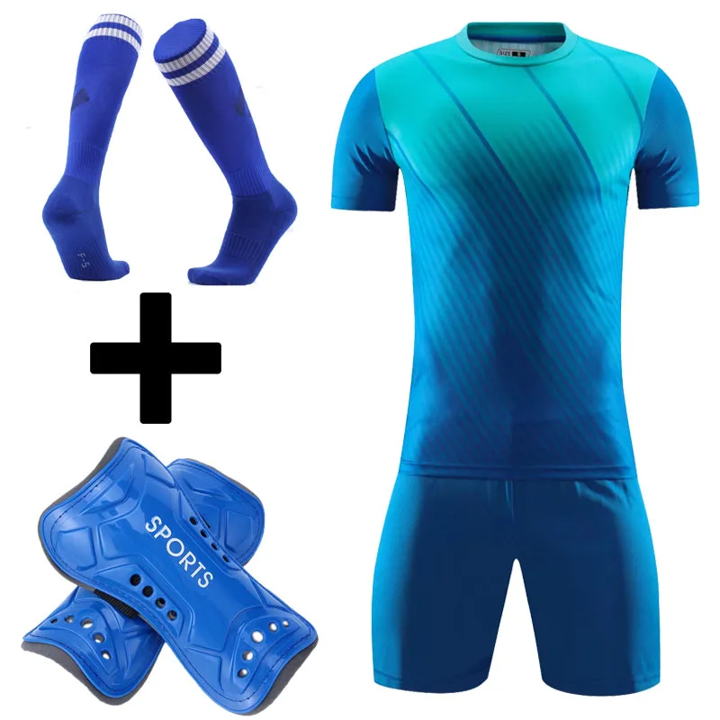 Football Shin Pads and socks free Men and Kids Football Jersey Set Children Men Soccer Jersey Set Training Uniform Suit