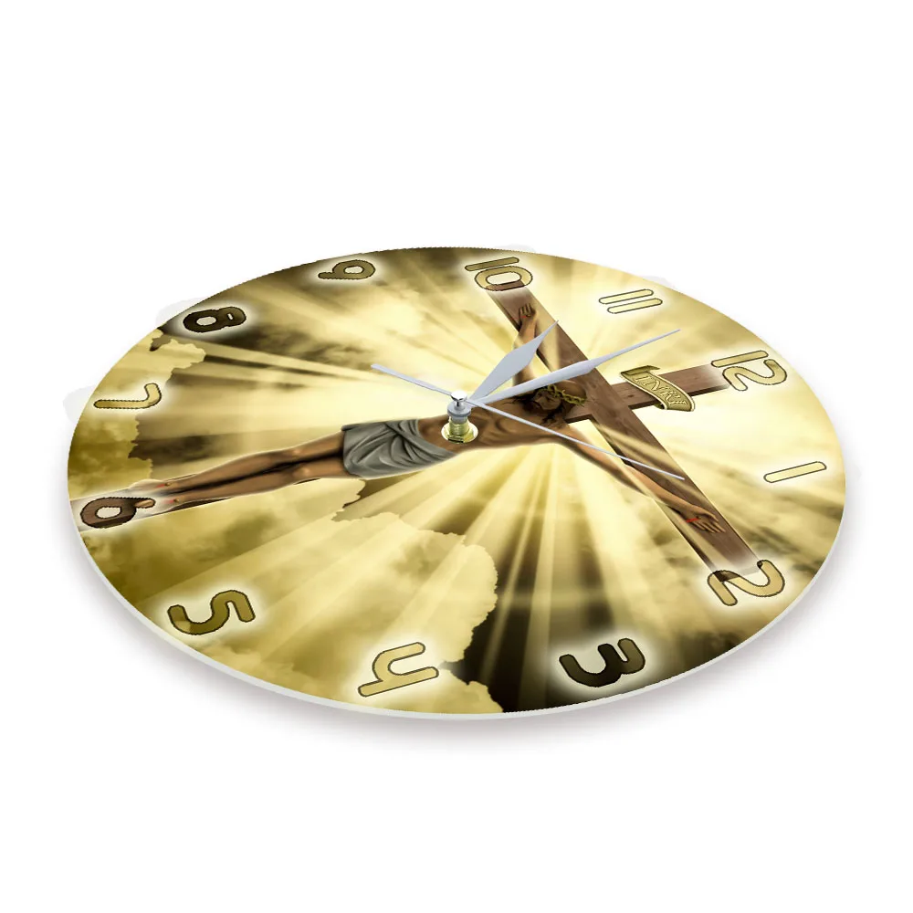 Jesus Christ On Cross Good Friday Calvary Wall Clock Christian Spiritual God Prayer Silent Wall Clock Bible Faith Home Decor 2