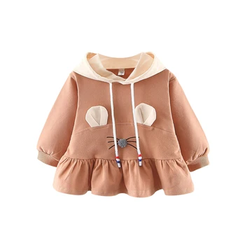 

New Autumn Baby Girl Clothes 0-3T Lovely Toddler Girls Dress Stitching Design Hoodie Cotton Long-sleeved Cartoon Ruffled Hoodie