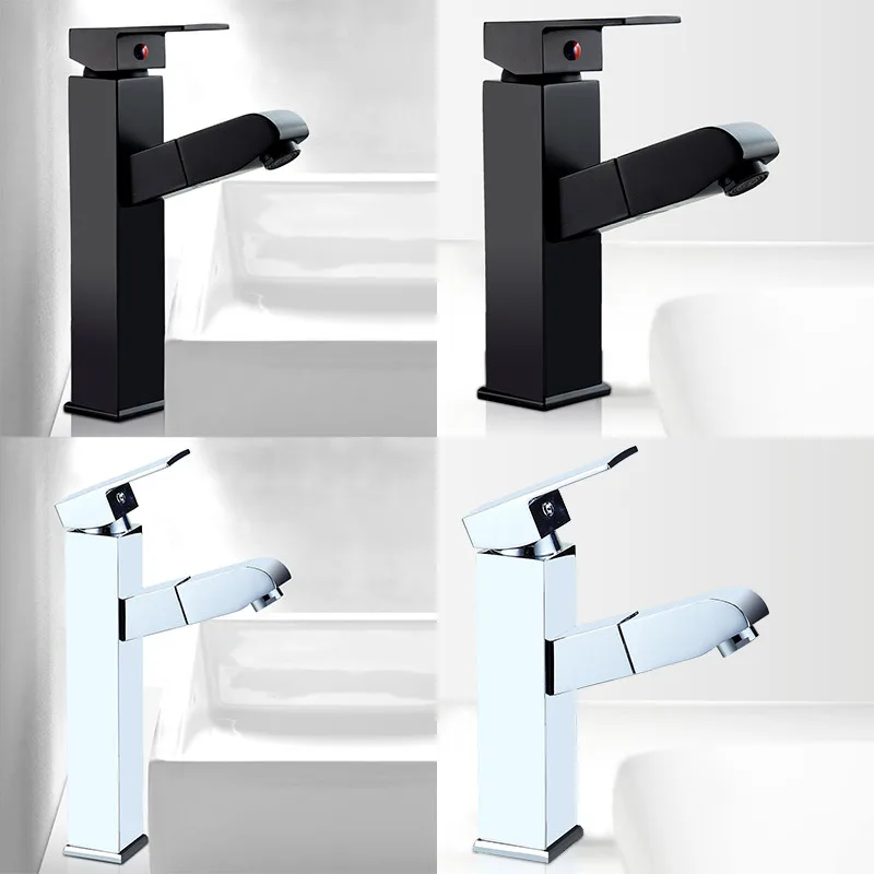 

Bathroom Copper Electroplated Pulling Stretching Faucet Hot And Cold Mixing Water Inter-platform Basin Bathroom Faucet
