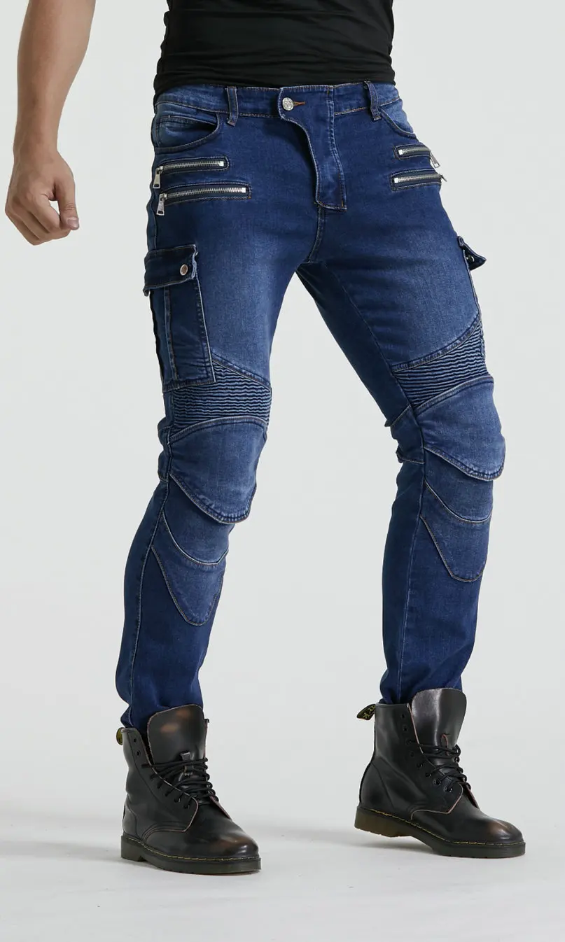 Мужские мотоциклетные стильные джинсы для езды, байкерские Узкие повседневные штаны с протектором, городской стиль Карго, джинсы с несколькими карманами