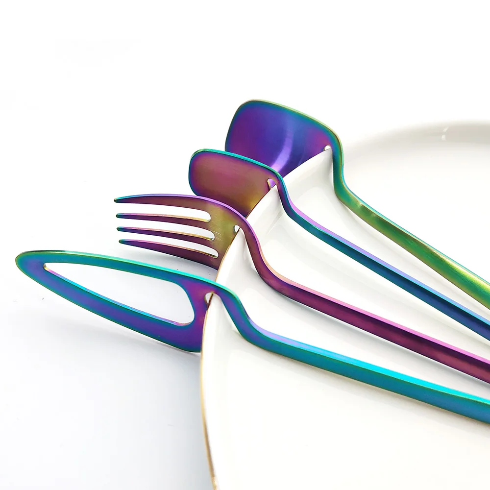 4pcs Rainbow Dining Knife Spoon Fork 304 Stanless Steel Flatware Table Decor Cutlery Sets Ice Cream Dessert Coffee Dinnerware