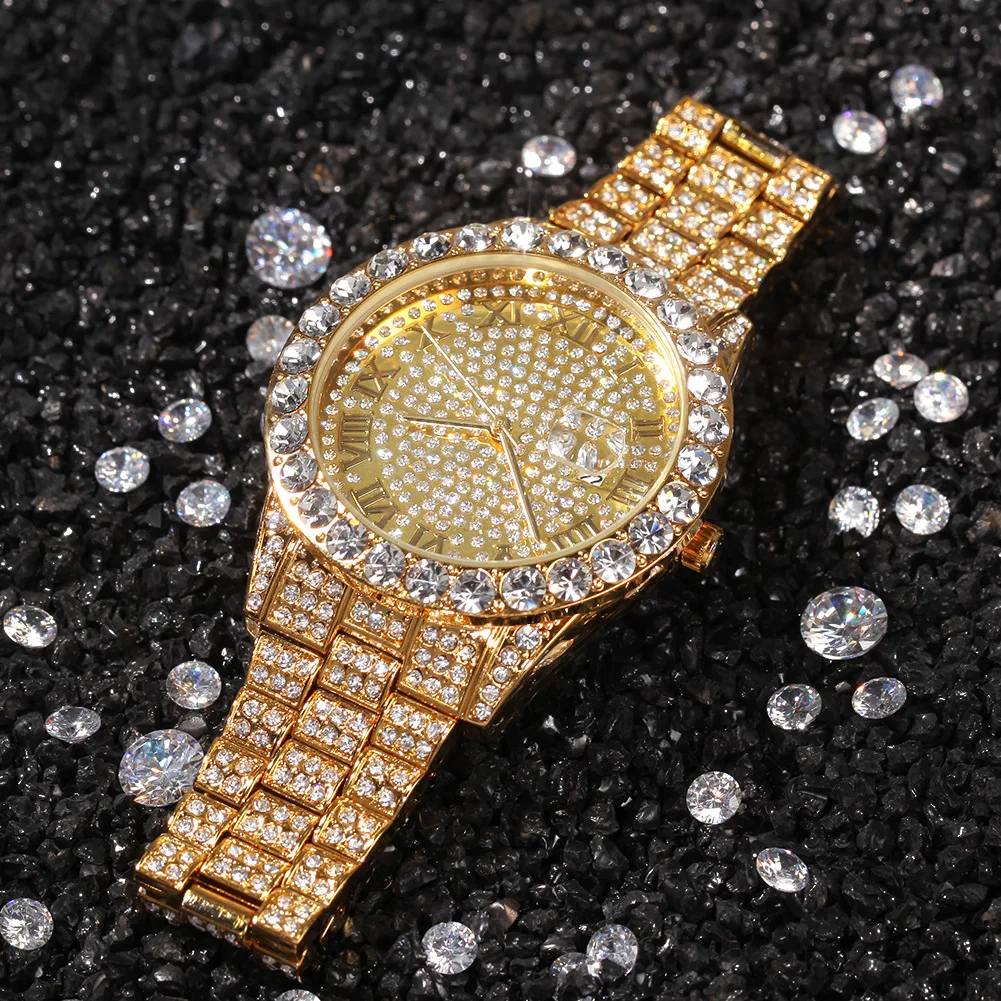 Хип-хоп микро с инкрустацией AAA кубического циркония Bling Iced Out мужские золотые часы браслет ремешок звено цепи браслеты для мужчин ювелирные изделия