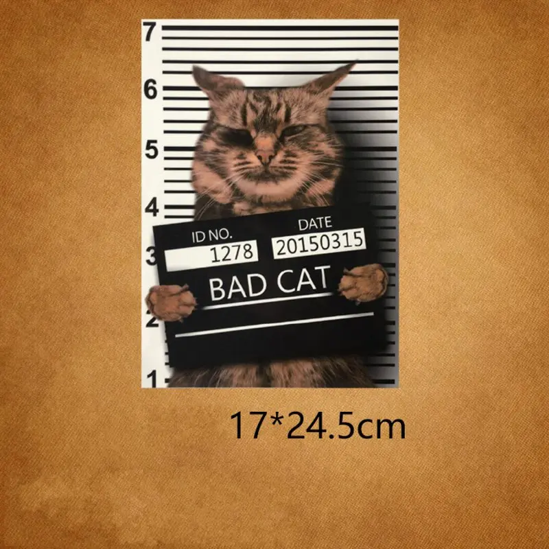 

24.5x17cm Fashion Bad Cat Iron On Patches DIY Accessory Heat Transfer Washable Thermal Stickers For Clothes Hoodies Jeans
