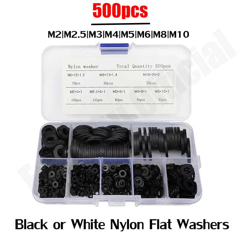 500 Uds M2 M2.5 M3 M4 M5 M6 M8 M10 plástico negro o blanco de arandela de Nylon plana separador sellos de arandela anillo de junta