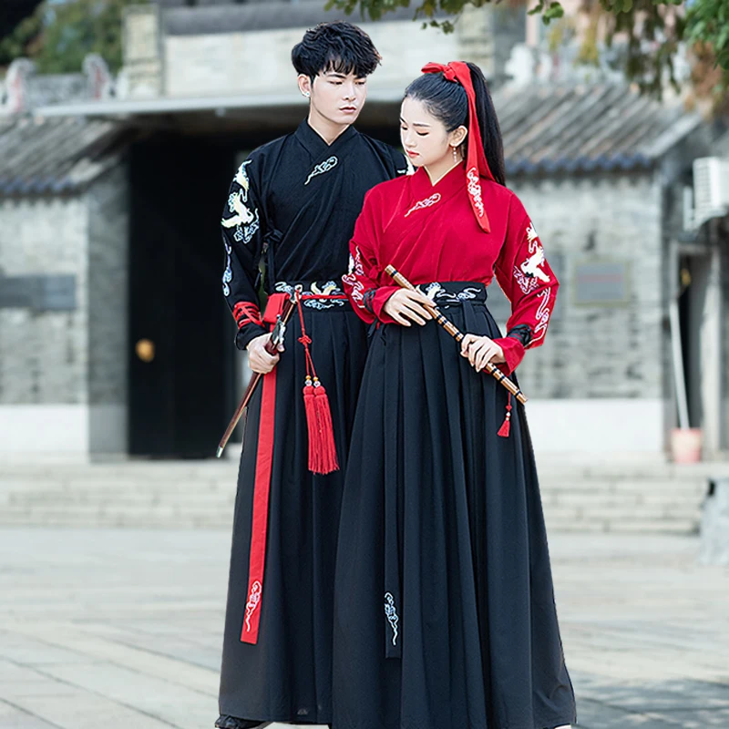 Chinese Dress Ancient Hanfu 5XL Red Black Traditional Embroidery
