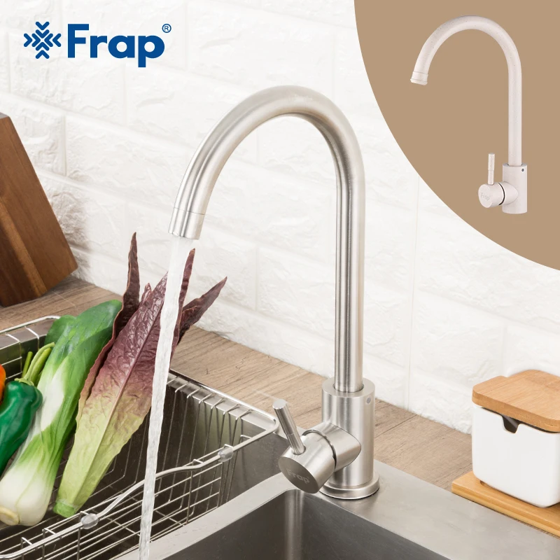 Frap-grifos de acero inoxidable para cocina, mezclador de un solo mango, con un solo orificio, para fregadero